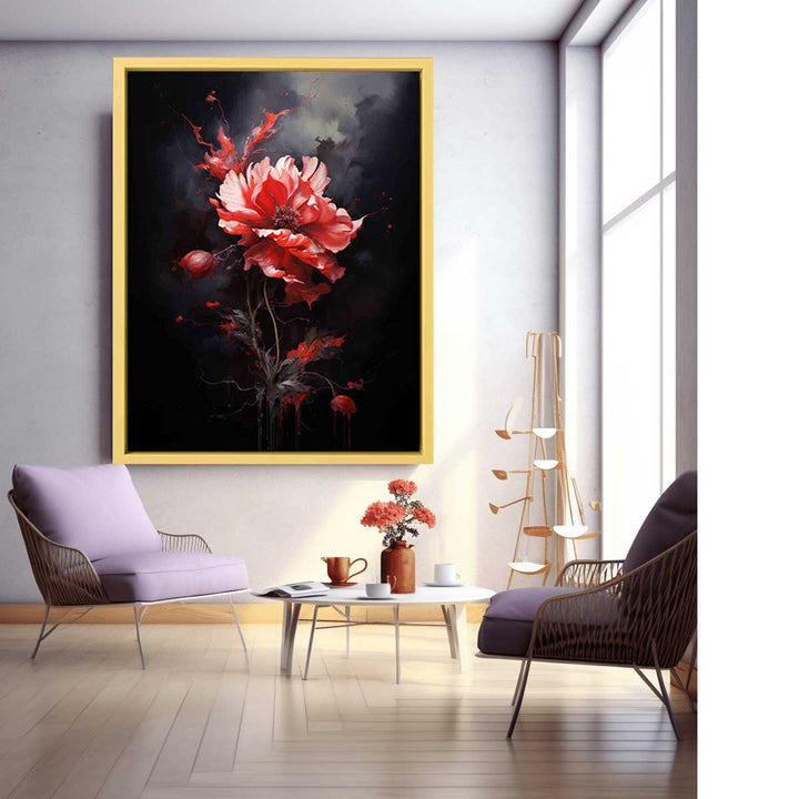 Black Red Flower Painting  