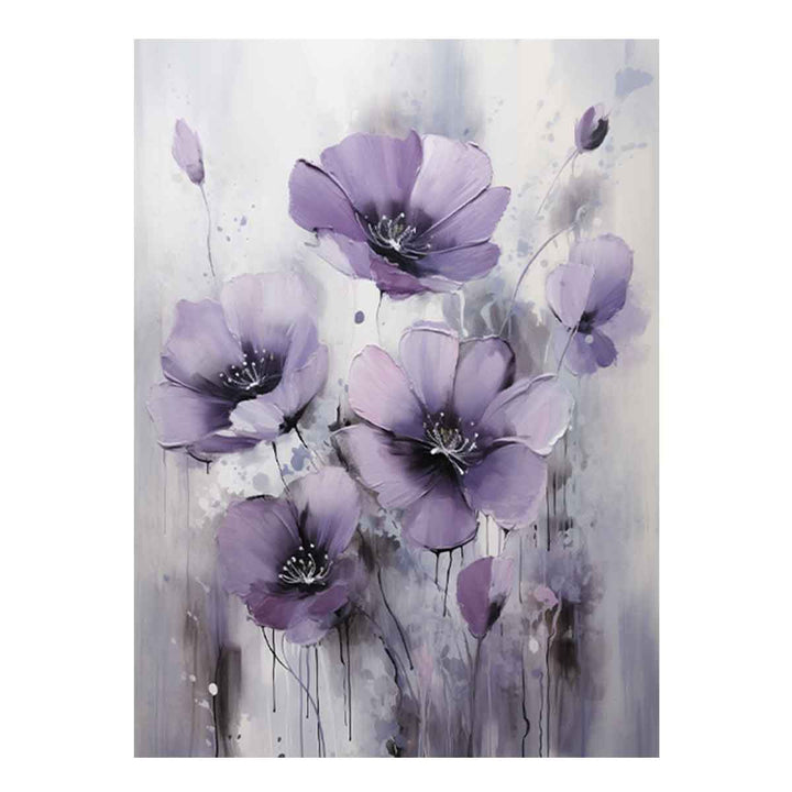 Purple Grey Art Flower Painting  