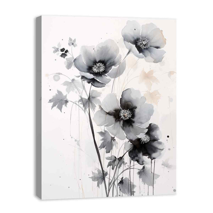 Black White Flower Painting  