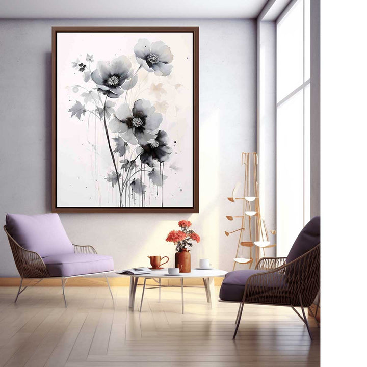 Black White Flower Painting  