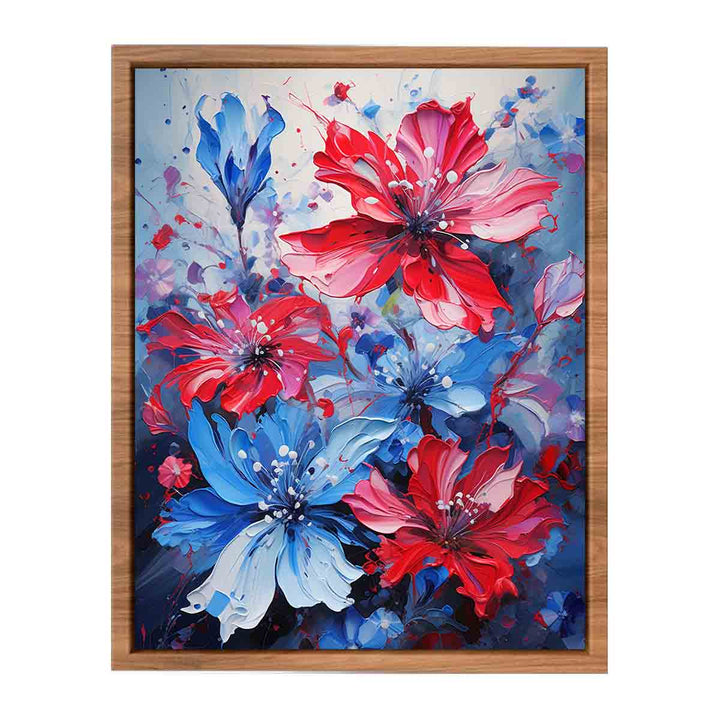 Flower Art Blue Red Painting