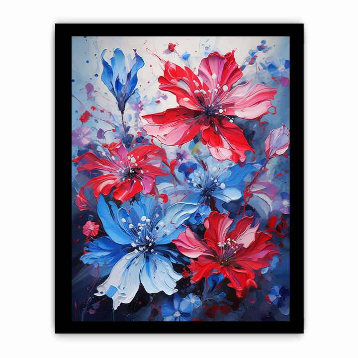 Flower Art Blue Red Painting