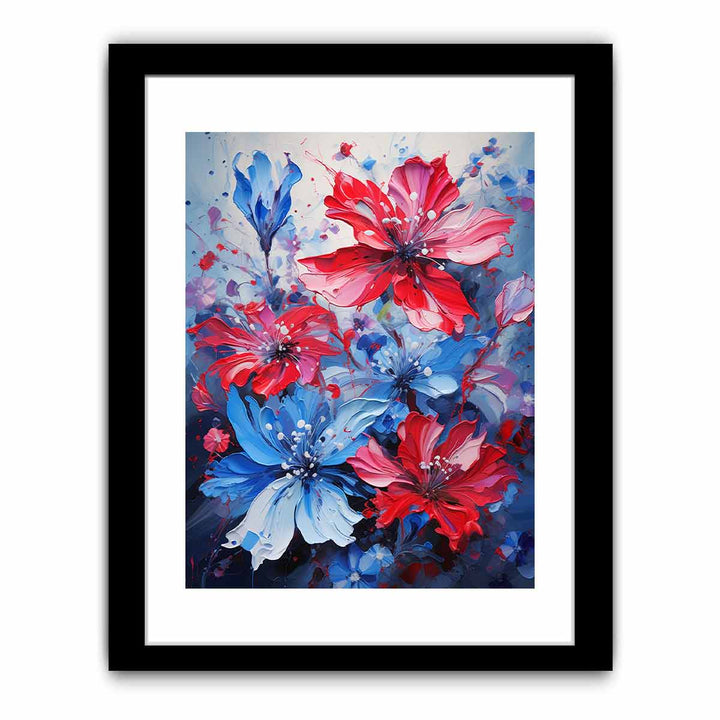 Flower Art Blue Red Painting