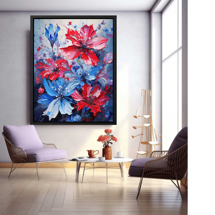 Flower Art Blue Red Painting