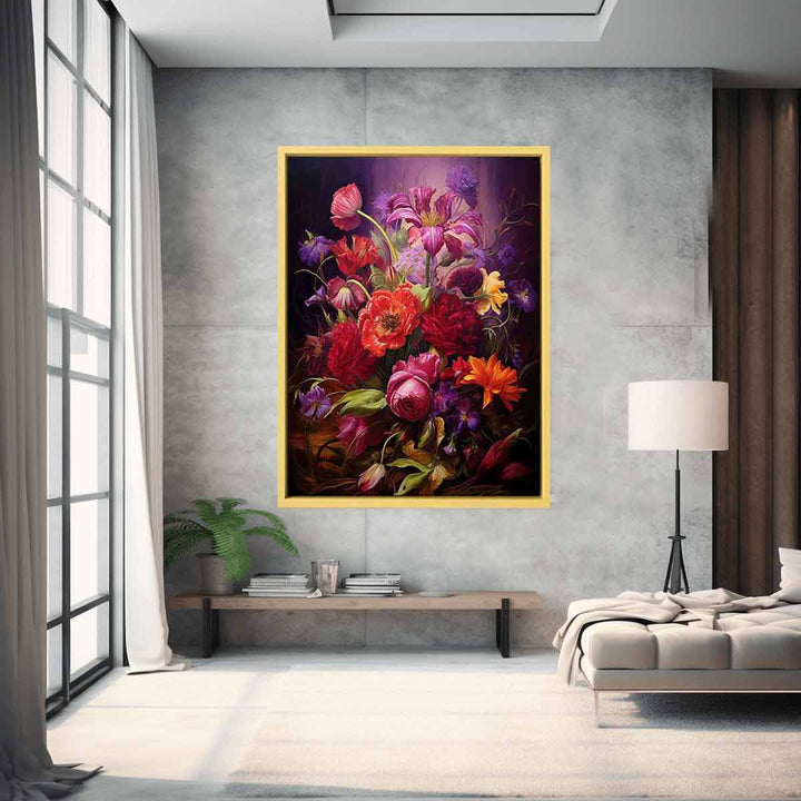 Purple And Red Flowers Painting