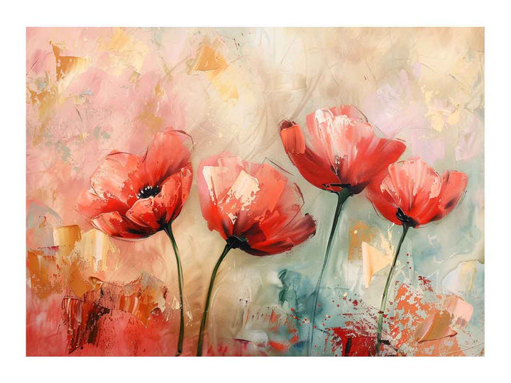 Red Abstract Floral Painting