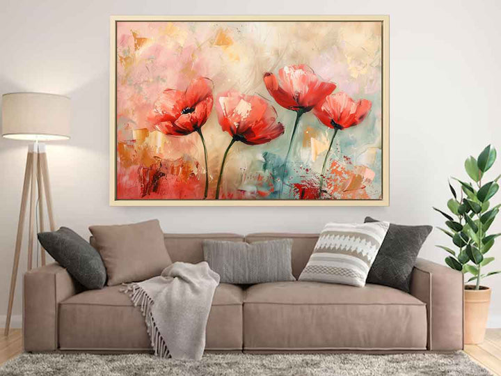 Red Abstract Floral Painting