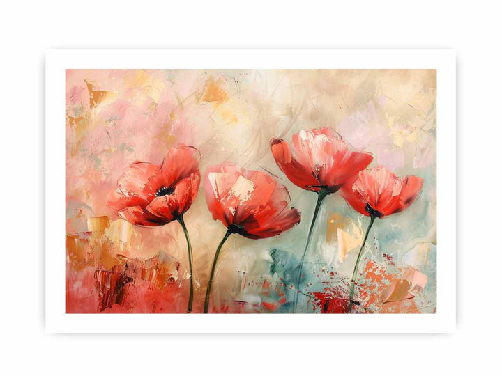 Red Abstract Floral Painting