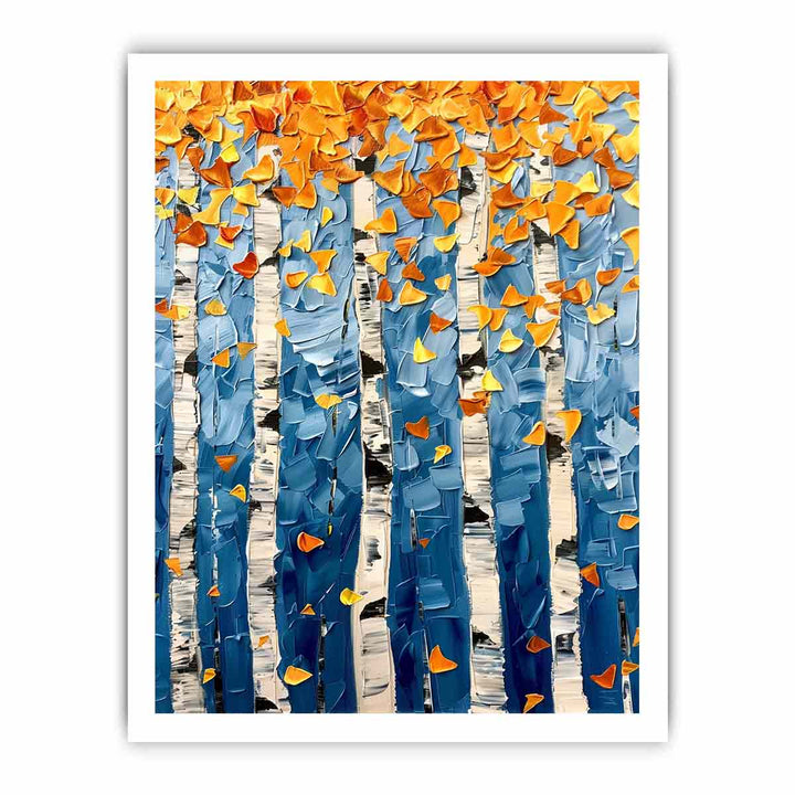 Birch Colorfull Leaves Knife Art Painting