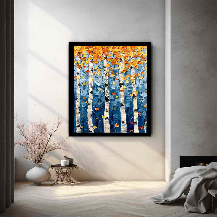 Birch Colorfull Leaves Knife Art Painting