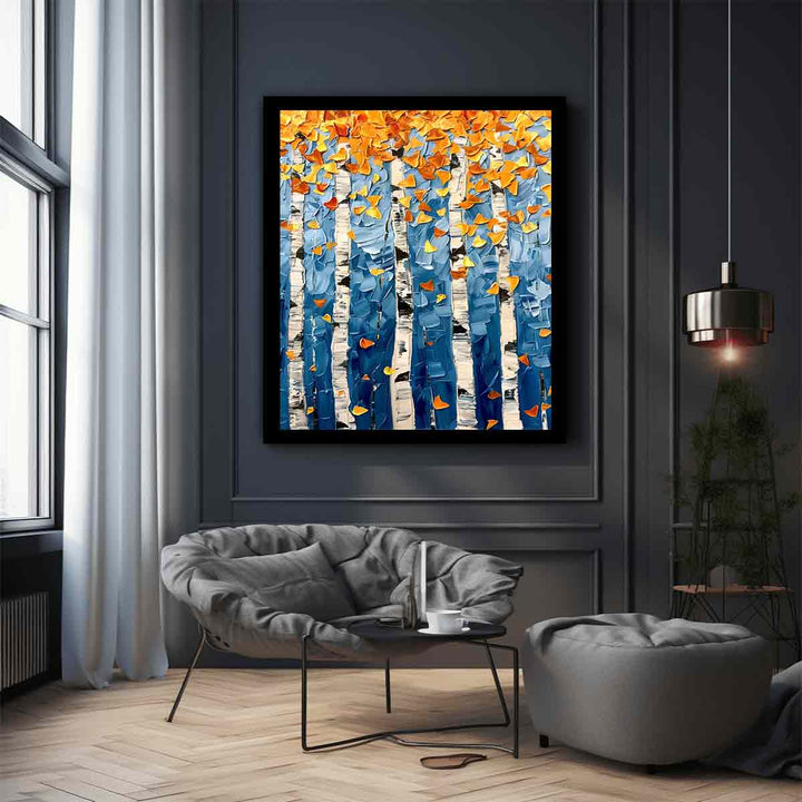 Birch Colorfull Leaves Knife Art Painting