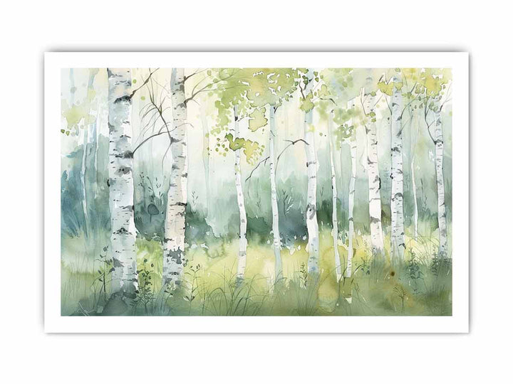 Green Grey Birch Knife Art Painting