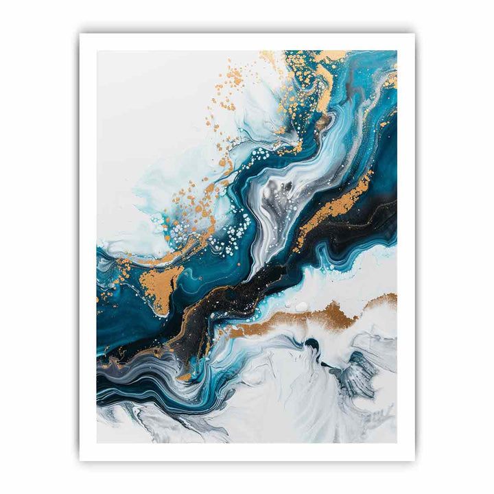 Blue Gold  Waves Painting