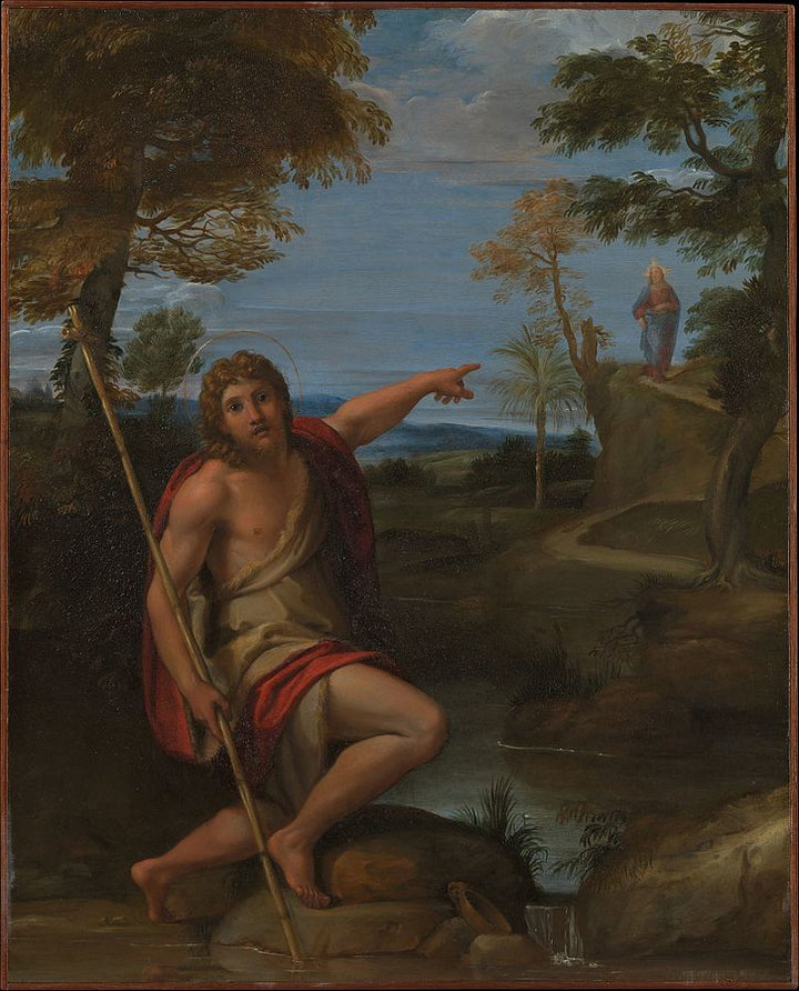 Saint John The Baptist In A Landscape Pointing At The Figure Of Christ 