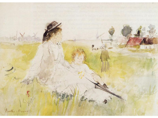 Girl And Child On The Grass
