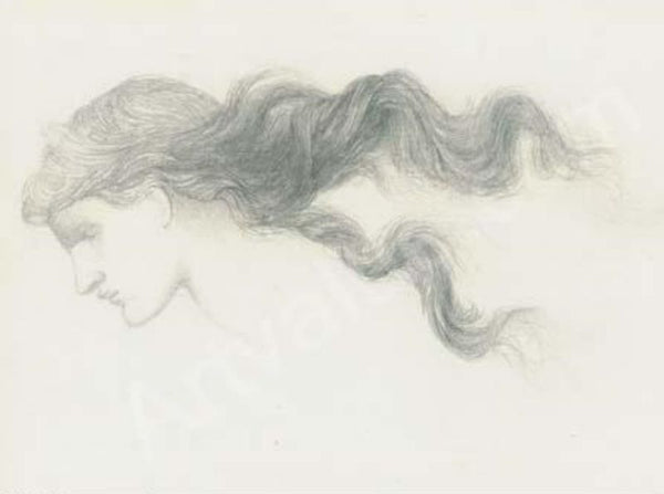 Study of the head and hair of Nimue in 'The Beguiling of Merlin' Painting by Edward Burne-Jones