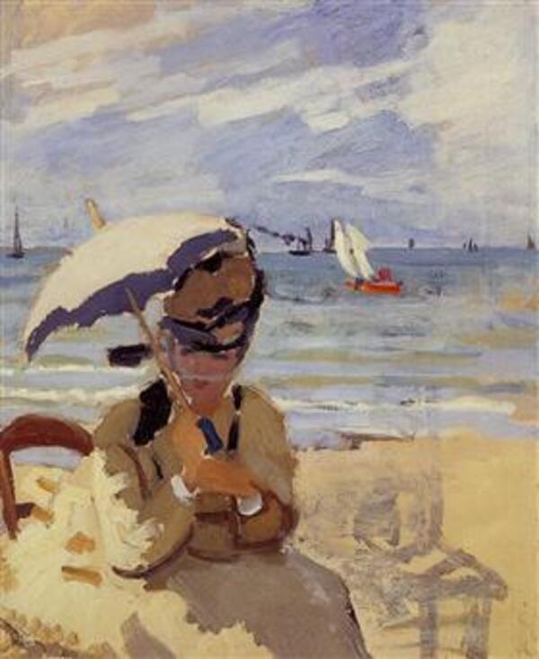 Camille Sitting On The Beach At Trouville 