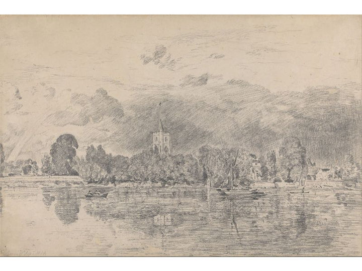 Fulham church from across the River, 1818 Painting by John Constable