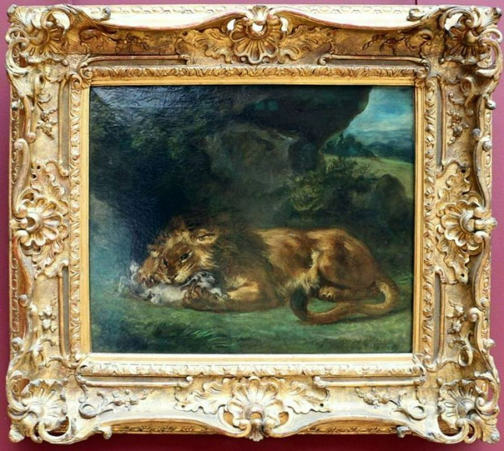 Lion Devouring a Rabbit Painting 