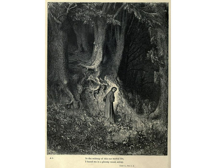 I found me in a gloomy wood, astray. (Canto I,. line 2)
Strict rein must in this place direct the eyes. A little swerving and the way is lost. (Canto XXV., lines122-123 