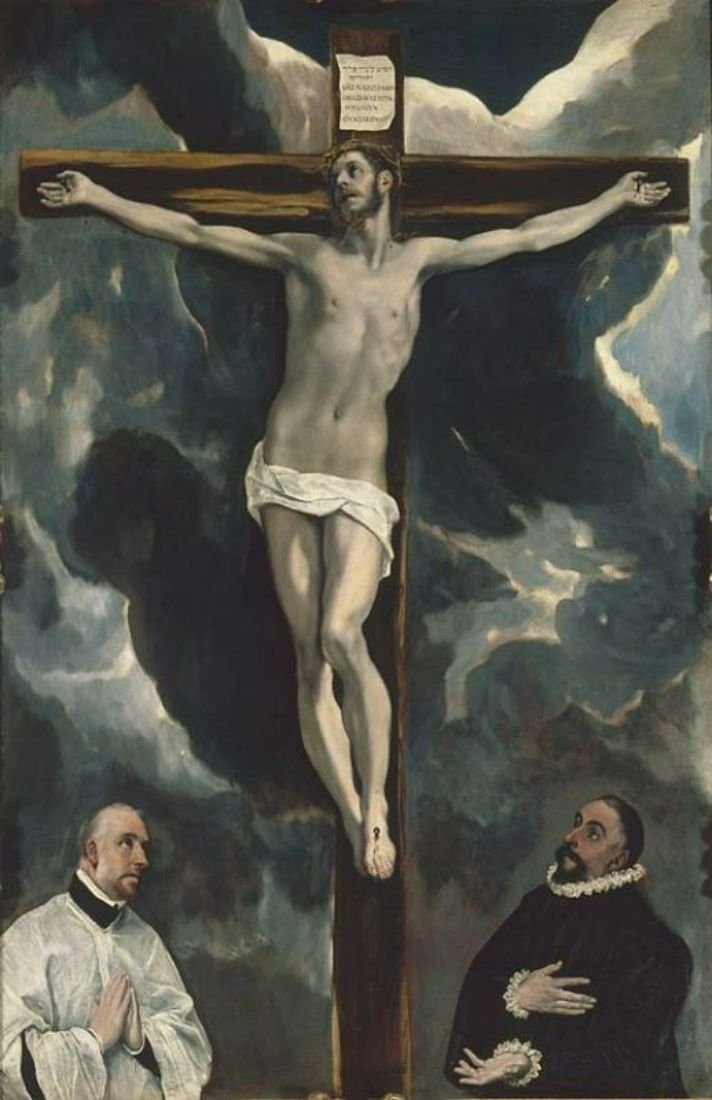 Christ on the Cross Adored by Donors