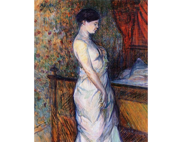 Woman in a Chemise Standing by a Bed 