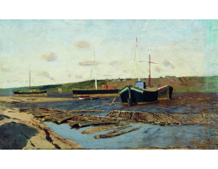 Volga. Barges. Painting by Isaac Ilyich Levitan