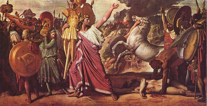 Romulus, the winner of Acron, carries the rich spoils in the temple of Zeus 