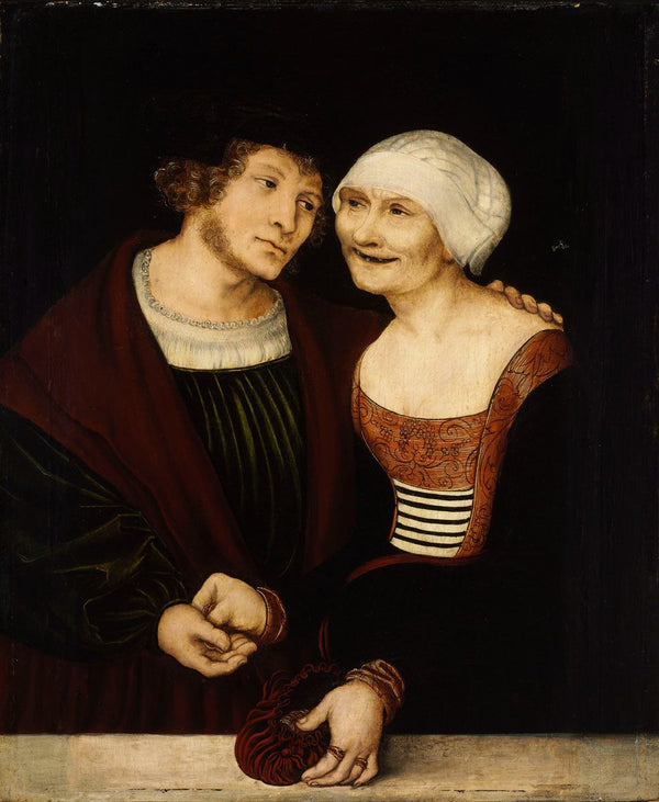 Ill-Matched Couple Young Man and Old Woman 