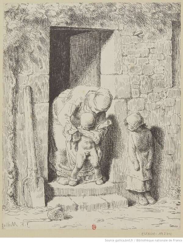 La Precaution Maternelle Painting by Jean-Francois Millet