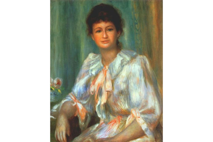 Portrait of a young woman in white Painting by Pierre Auguste Renoir