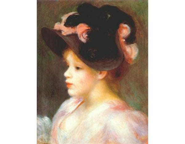 Girl with a pink and black hat
 by Pierre Auguste Renoir