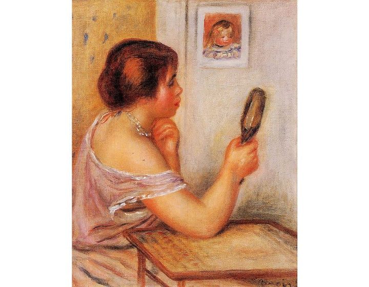 Gabrielle Holding A Mirror With A Portrait Of Coco by Pierre Auguste Renoir