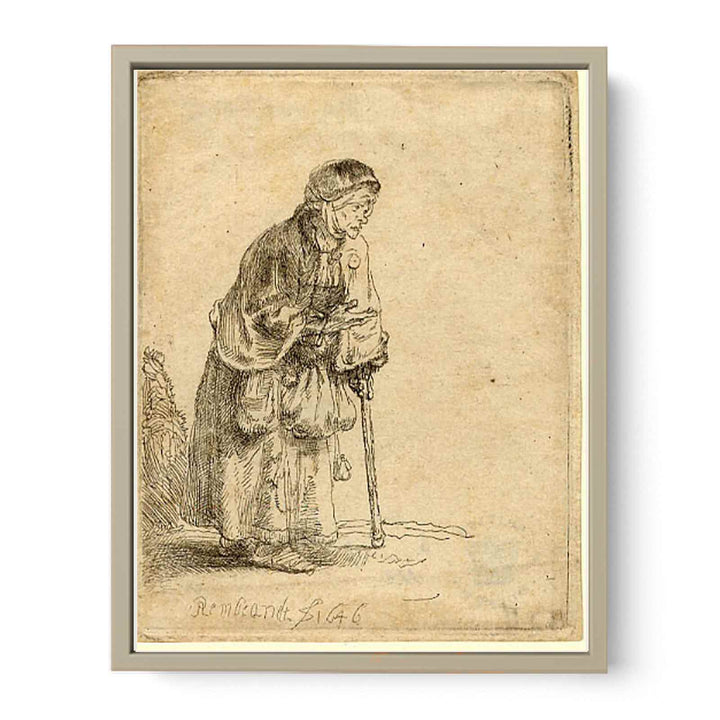 A Beggar Woman leaning on a Stick Painting