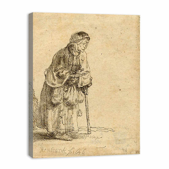 A Beggar Woman leaning on a Stick Painting