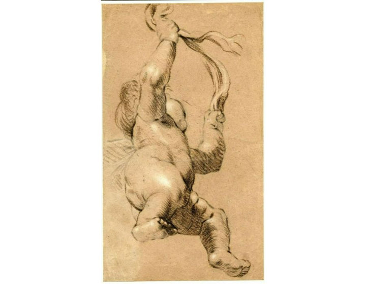 Sketch of Putto Holding a Sash in Both Hands, Seen from Below 