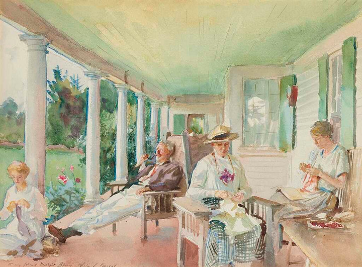 On the Verandah (Ironbound Island, Maine) Painting by John Singer Sargent