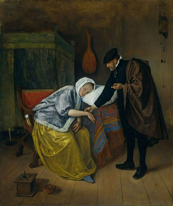 The Sick Woman (detail) Painting by Jan Steen