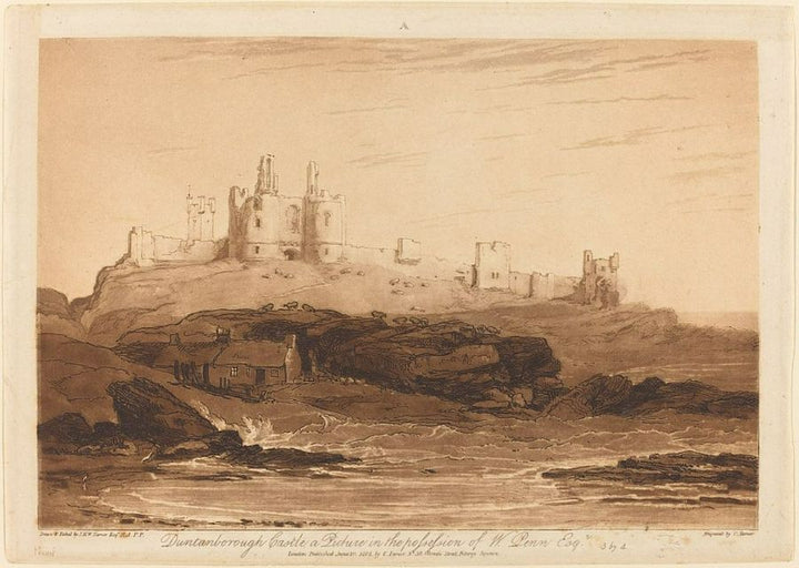 Dunstanborough Castle, from the Liber Studiorum, engraved by Charles Turner, 1808 Painting by Joseph Mallord William Turner