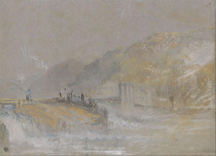 Foul by God River Landscape with Anglers Fishing from a Weir, c.1830 Painting  by Joseph Mallord William Turner