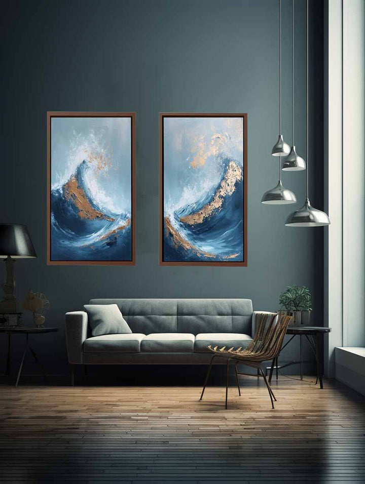 2 piece wave abstract wall art