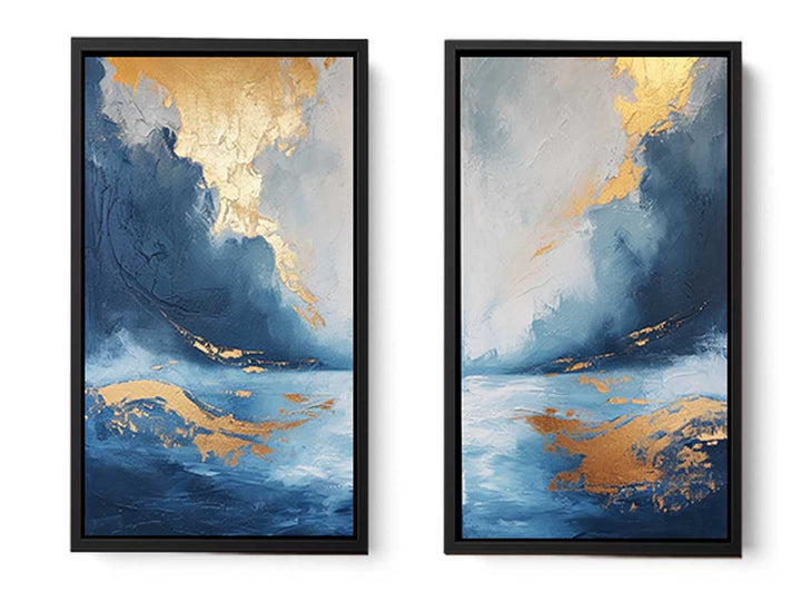 Gold Blue Abstract Waves Art Set