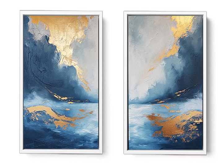 Gold Blue Abstract Waves Art Set