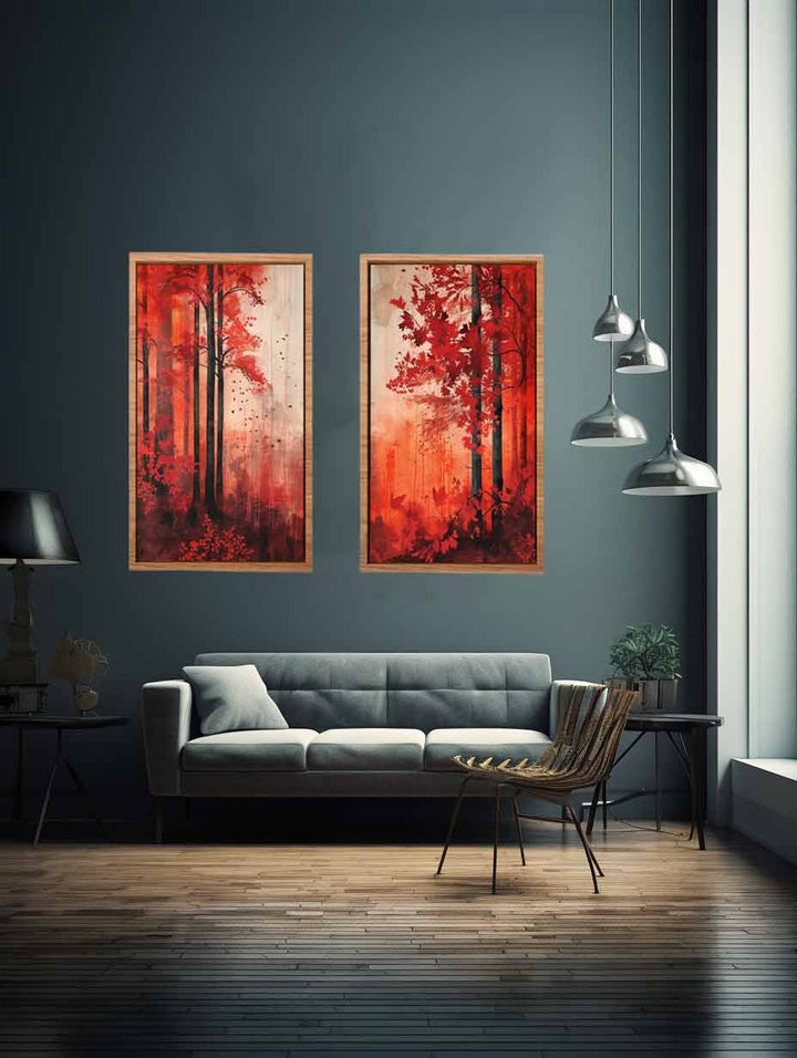 Red Forest Panel Art