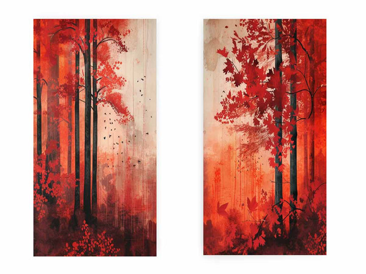 Red Forest Panel Art