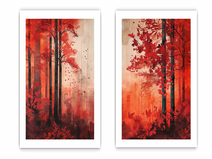 Red Forest Panel Art