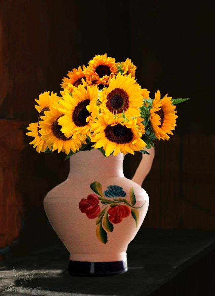 Sunflower White Vase Painting