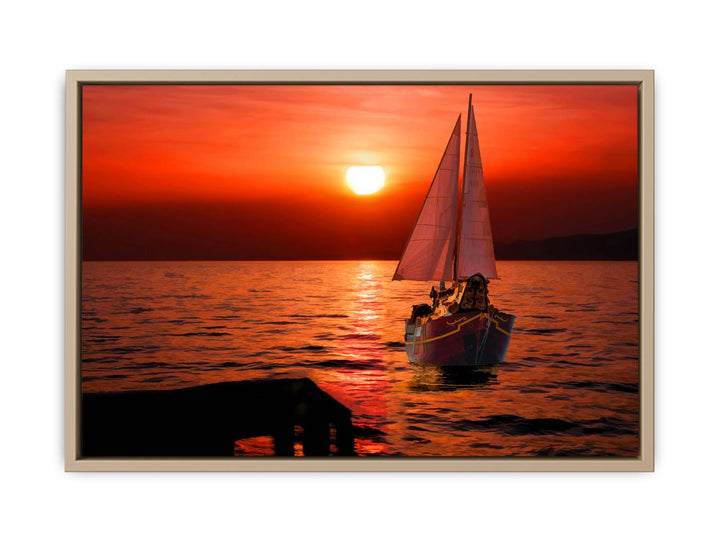 Boat in Sea  Sunset Painting 