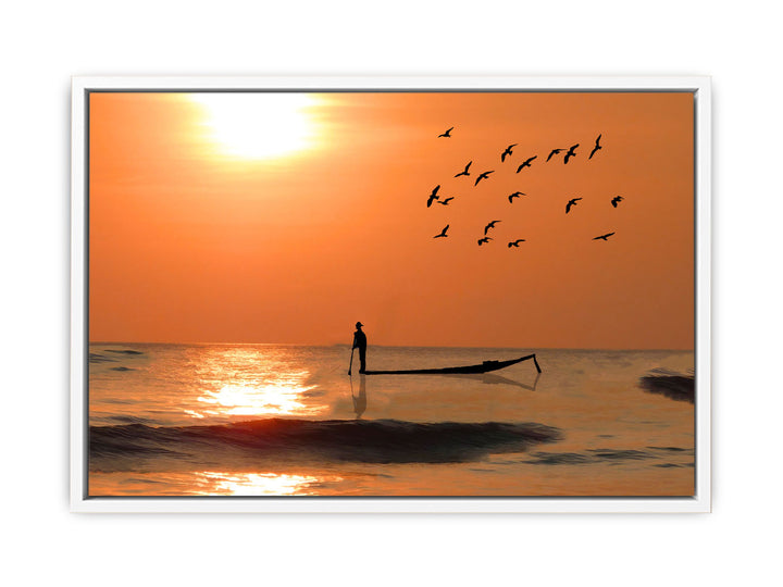 Fisherman in Sea Painting 